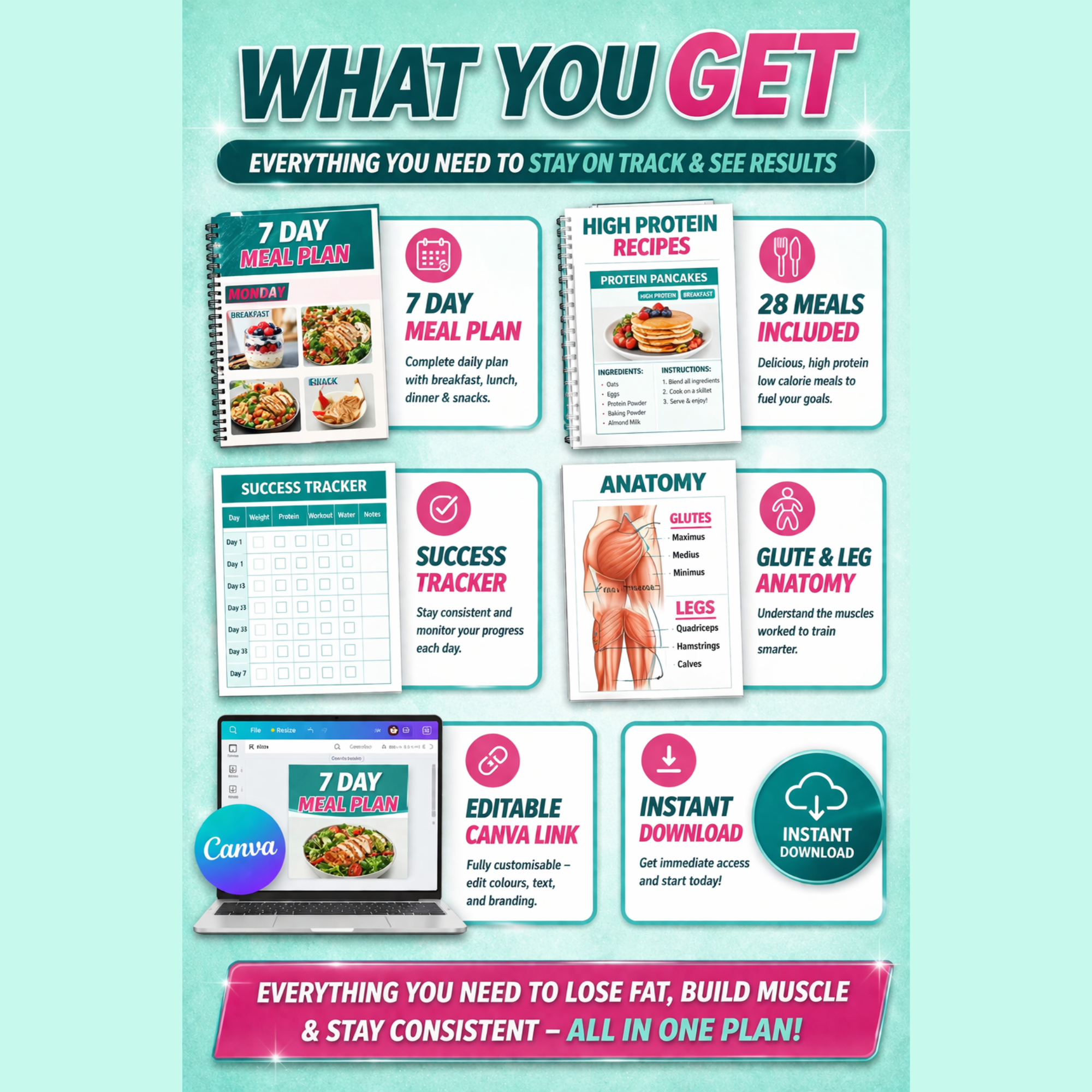 7 Day High Protein Meal Plan E-book (PDF Download)