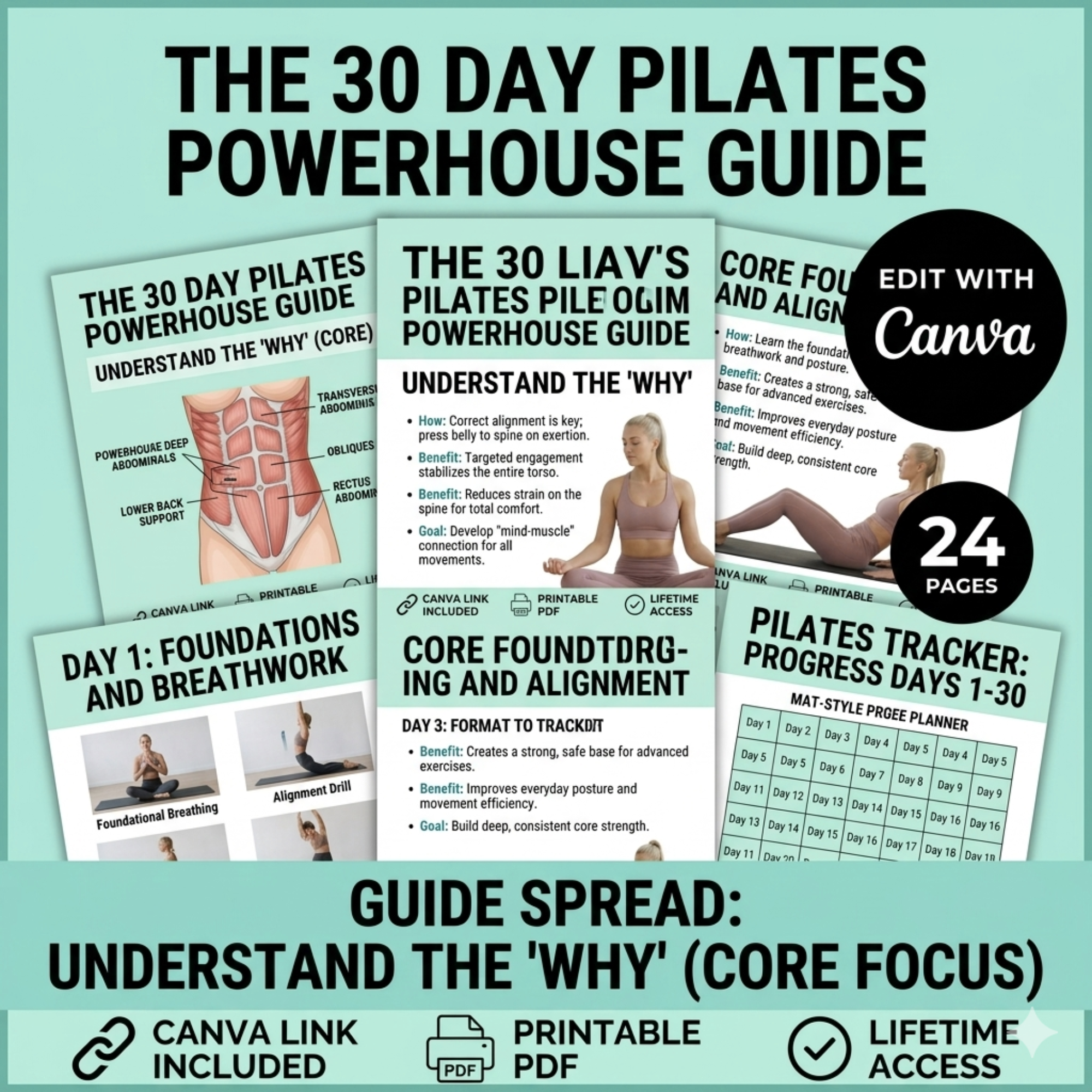 30 Day Pilates Core & Strength Guide E-Book (PDF Download)